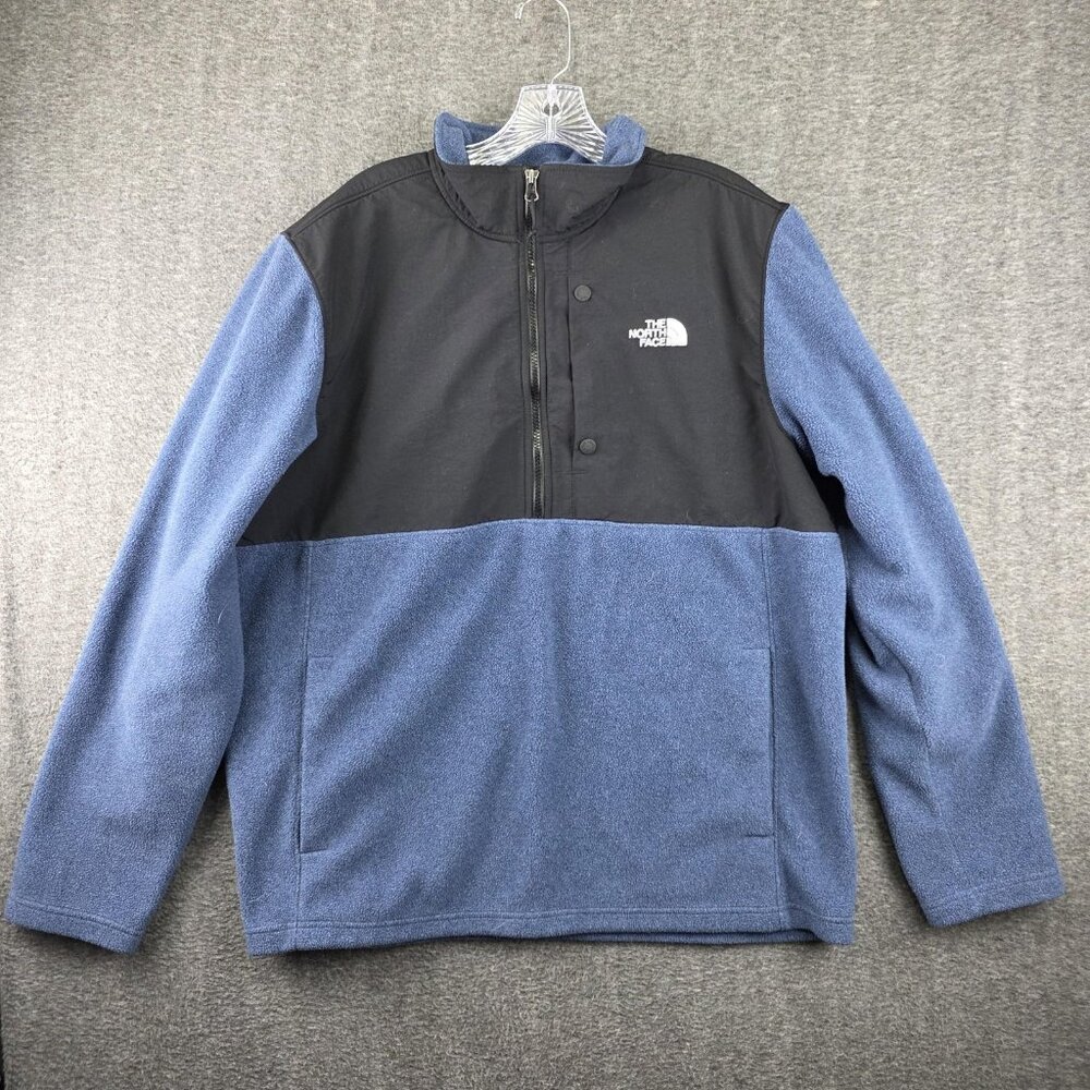 The North Face Denali Jacket Mens XL Blue Black Fleece Pullover Anorak 1/4 Zip